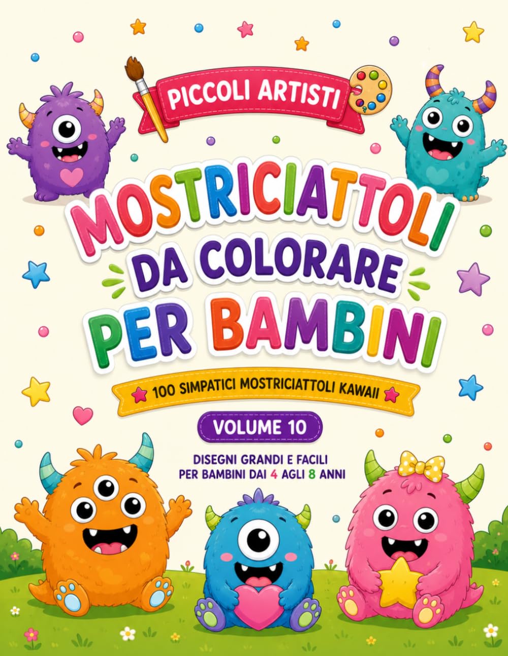 Mostriciattoli da Colorare per Bambini: 100 Simpatici Mostriciattoli Kawaii | Disegni Grandi e Facili da Colorare | Per Bambini dai 4 agli 8 Anni | Piccoli Artisti