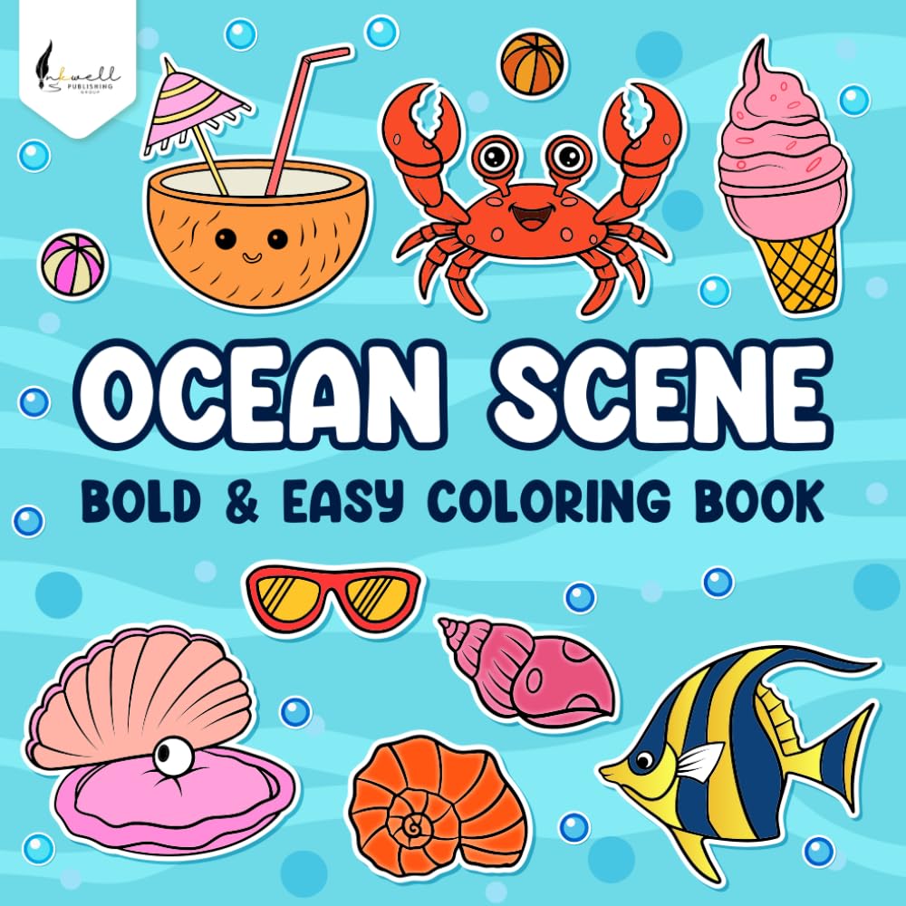 Ocean Scenes Coloring Book for Adults and Kids: 50 Bold and Easy Designs for Relaxation and Stress Relief