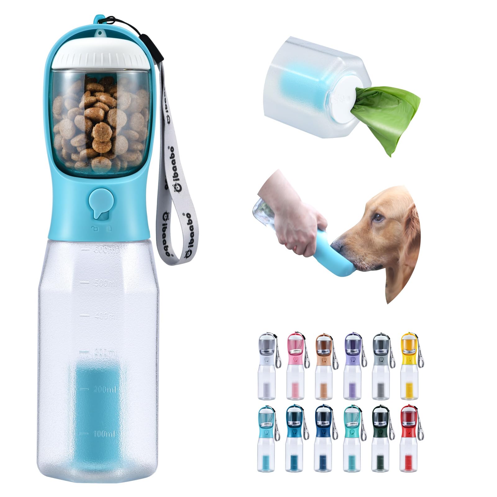 Dog Water Bottle with Food Container & Poop Bag Holder, Travel Water Bowl, Portable Pet Dispenser, Dog Gifts Stuff Accessories Items, Puppy Essentials for Yorkie Chihuahua Walking Hiking