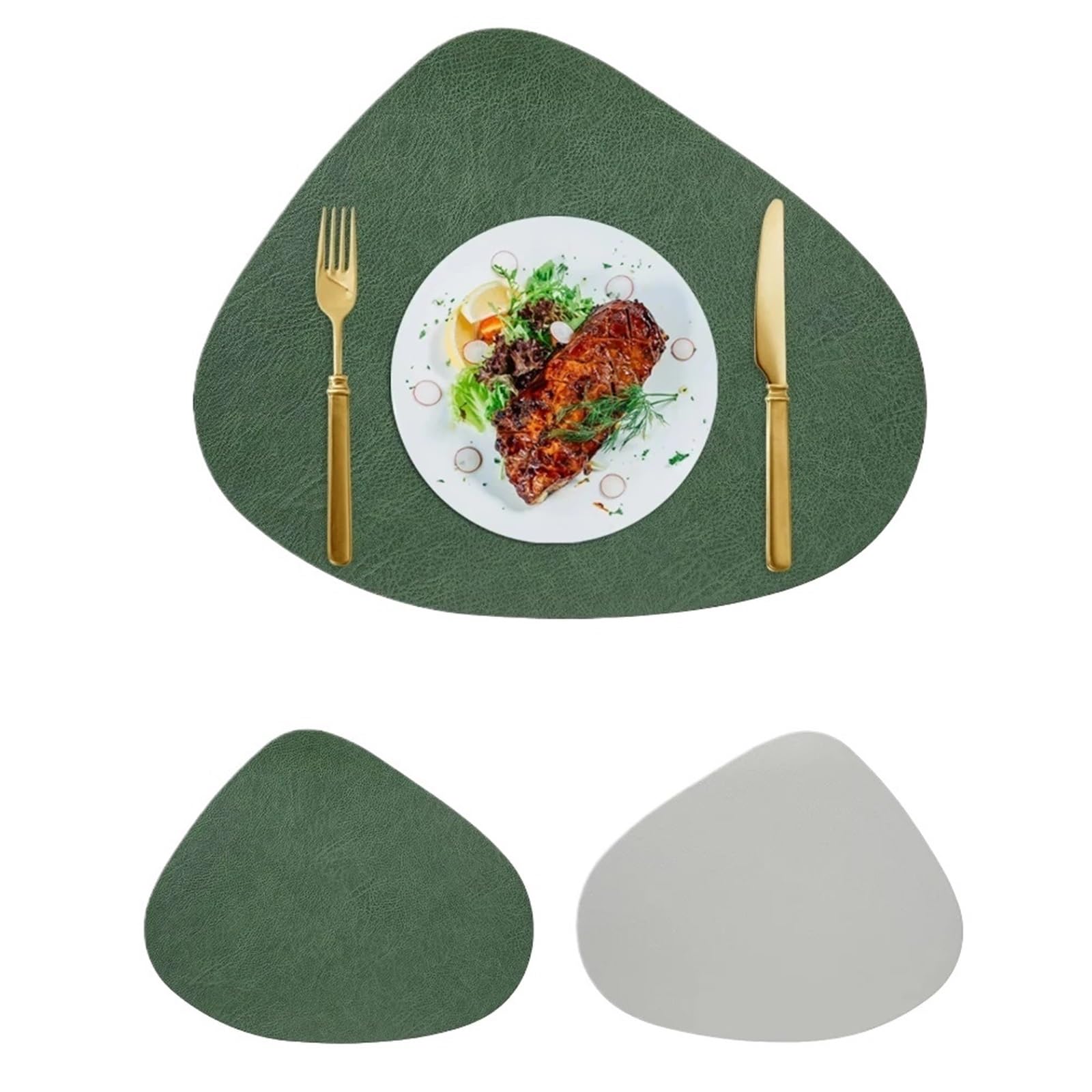 Placemats Leather Placemat,Teardrop Shape Cowhide Texture Double-Sided Non-Slip Nordic Style Place Mat Waterproof Resistant(Color 2)