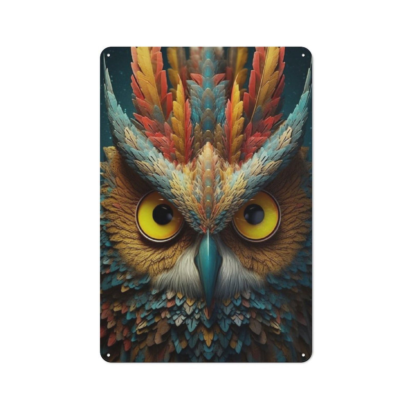 Junmoney Owl Portrait Rustic Metal Wall Sign 30X20cm For Hobby Room Or Studio, For Vintage Wall Decor Fans, For Themed Room Decoration