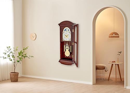Miniatura 7 de Bulova Litchfield - Reloj de pared regulador grande, modelo C4332, diseño clásico de péndulo, timbre armónico por hora, acabado marrón cereza