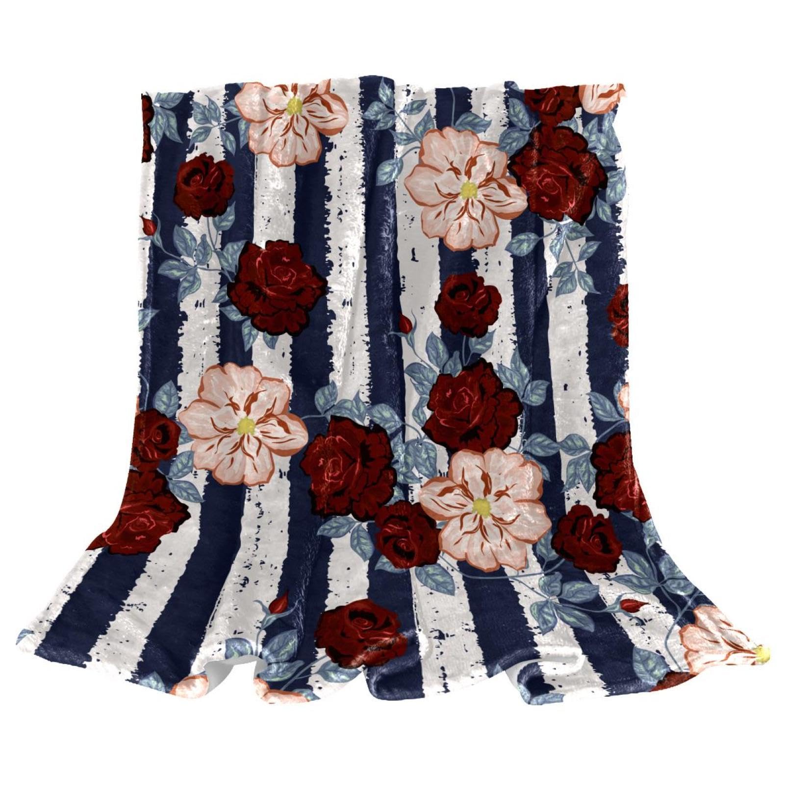 Couverture polaire fleur à rayures ultra douce et chaude jeté de canapé 150x200cm