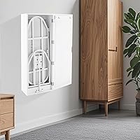 Vista 6 de Armario de tabla de planchar de pared giratoria de 180° con armario de almacenamiento y espejos, gabinete de planchado colgante de diseño plegable