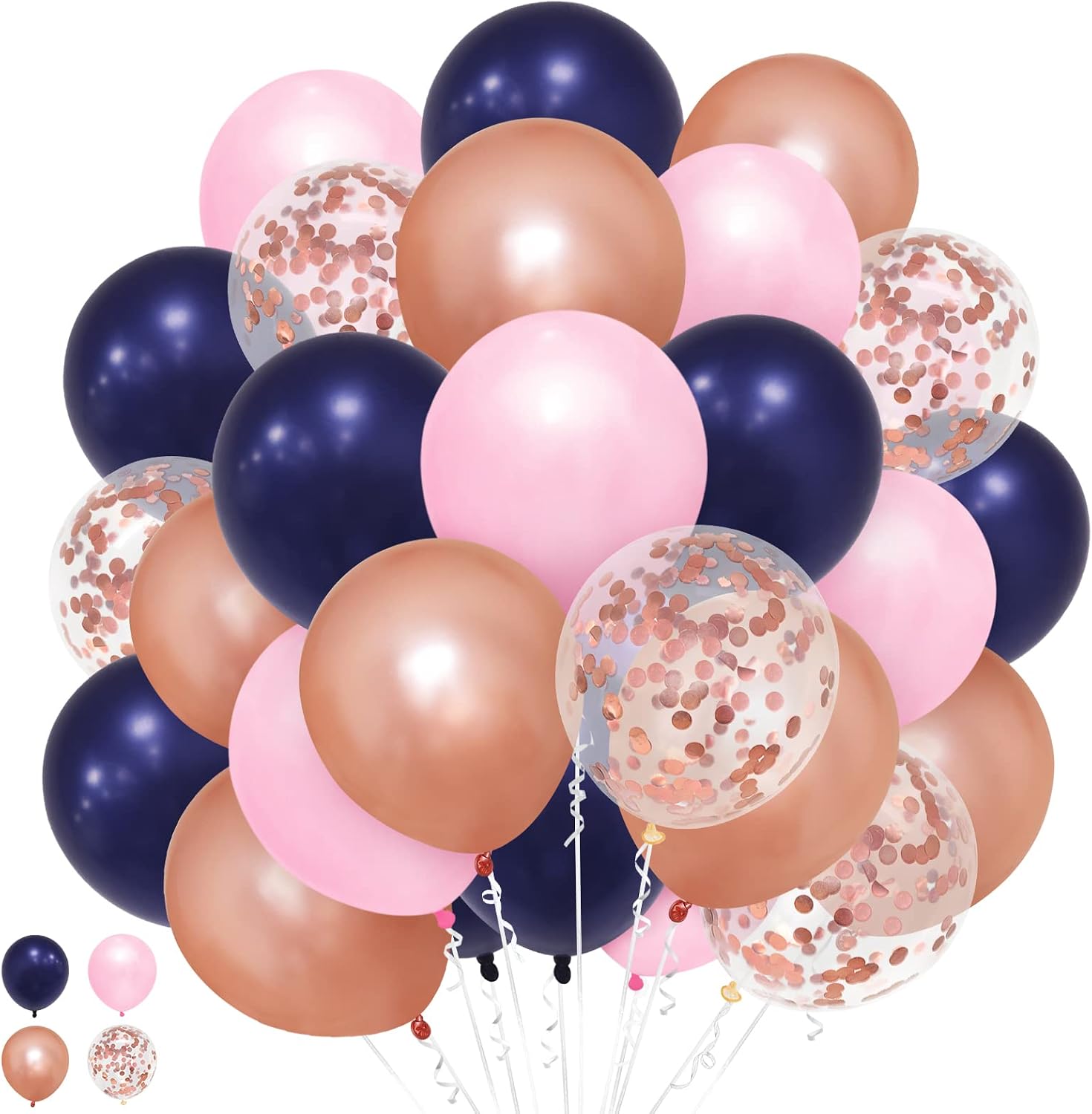 Eitolo Navy Blue and Pink Rose Gold Party Balloons 50 PCs 12 Inch Latex Helium for Kids Girls Women Birthday Gender Reveal Baby Shower Wedding Engagement Bridal Hen Cocktail Decorations