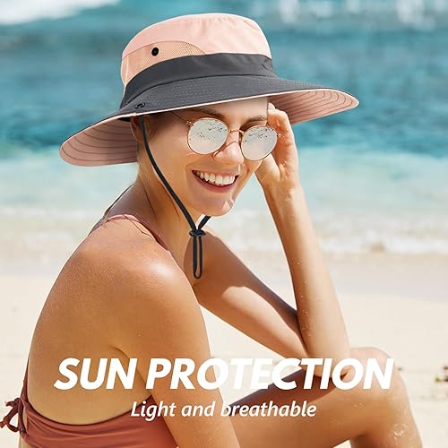 Miniatura 6 de QualyQualySunHatforWomenwithHatClip,UV Protection Wide Brim, Foldable Mesh Ponytail Hat for Fishing Hiking