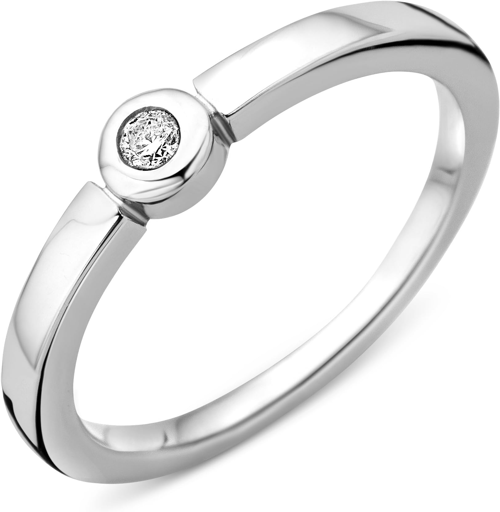 MIOREWomen's 925 Sterling Silver Round Diamond Ring