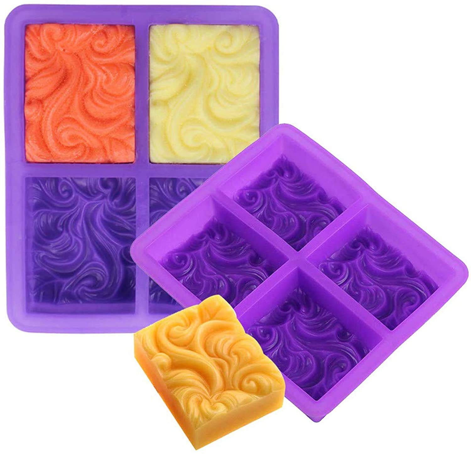 Noble Foods 4-Cavity 3.5oz Ocean Wave Silicone Soap Molds Rectangle Baking Molds DIY Handmade Nautical Cloud Swirls Pattern Silicone Molds for Goat Milk Soap Base, Purple (1)-image-41