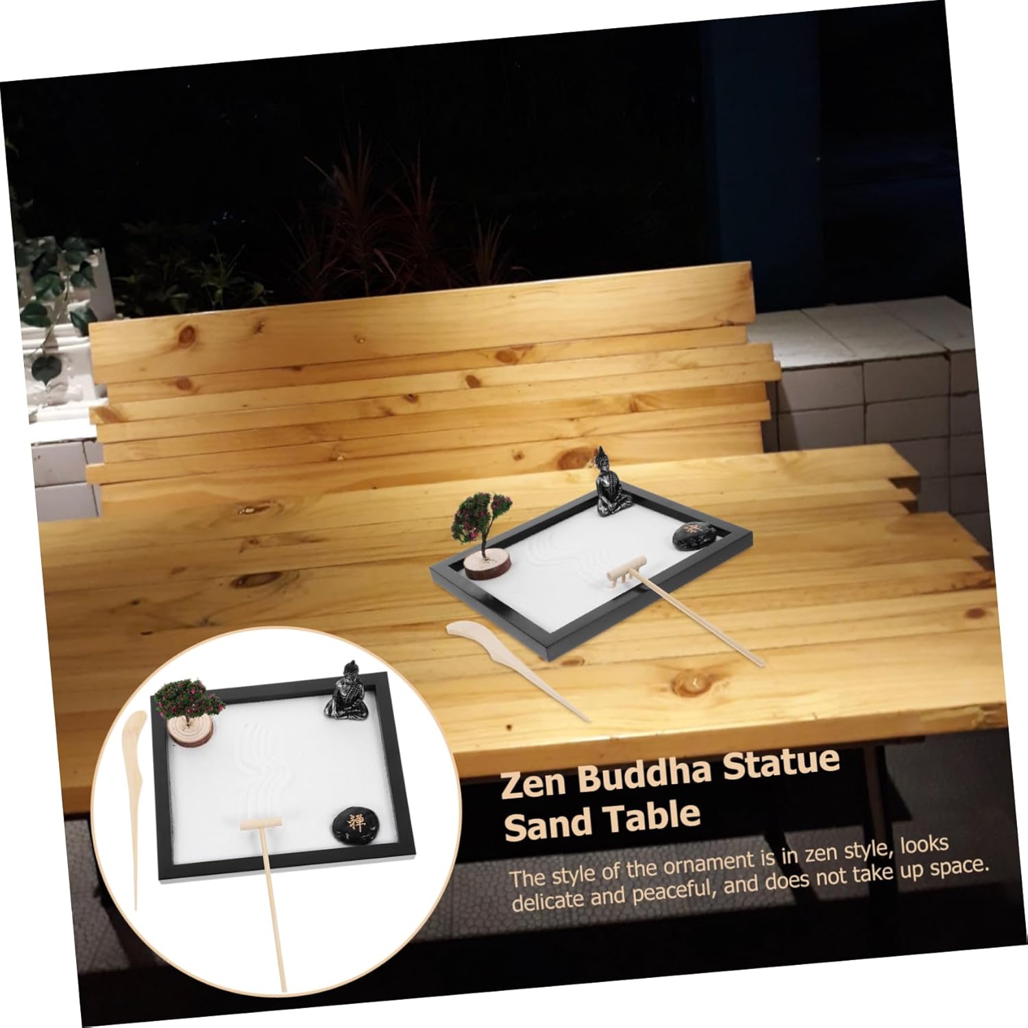 Yardwe 1 Set Zen Garden Kit with Buddha Figurine Decorative Sandbox for Office Desktop Relaxation Adornment Miniature Garden Decor for Relief and Meditation