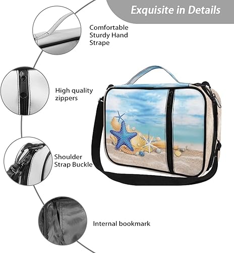 Miniatura 7 de Funda para Biblia con diseño de conchas de estrella de mar de playa para mujer, funda de Biblia con cremallera grande para hombres, bolsa de Biblia