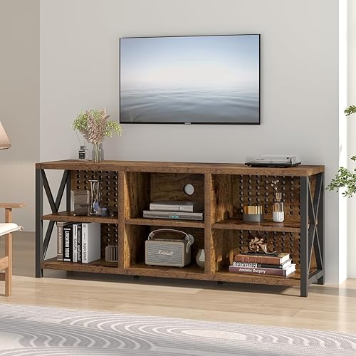 Miniatura 50 de LVB Centro de entretenimiento rústico para TV de 65 pulgadas, soporte de TV industrial de madera y metal con estante de almacenamiento, mesa consola