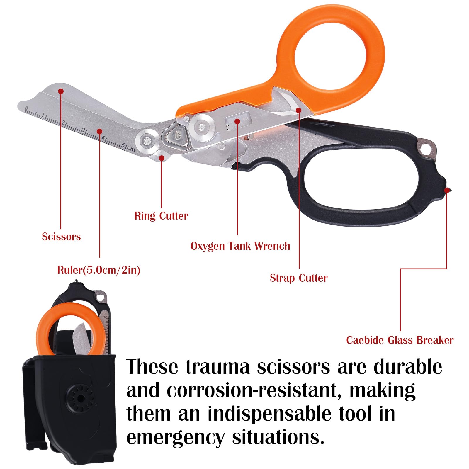 Forbici Emergenza Pieghevoli Forbici Mediche Multifunzione, 6 In 1, Forbici Raptor Pieghevoli, Cesoie di Emergenza, Multitool Pinze per Soccorso, Attività Quotidiane