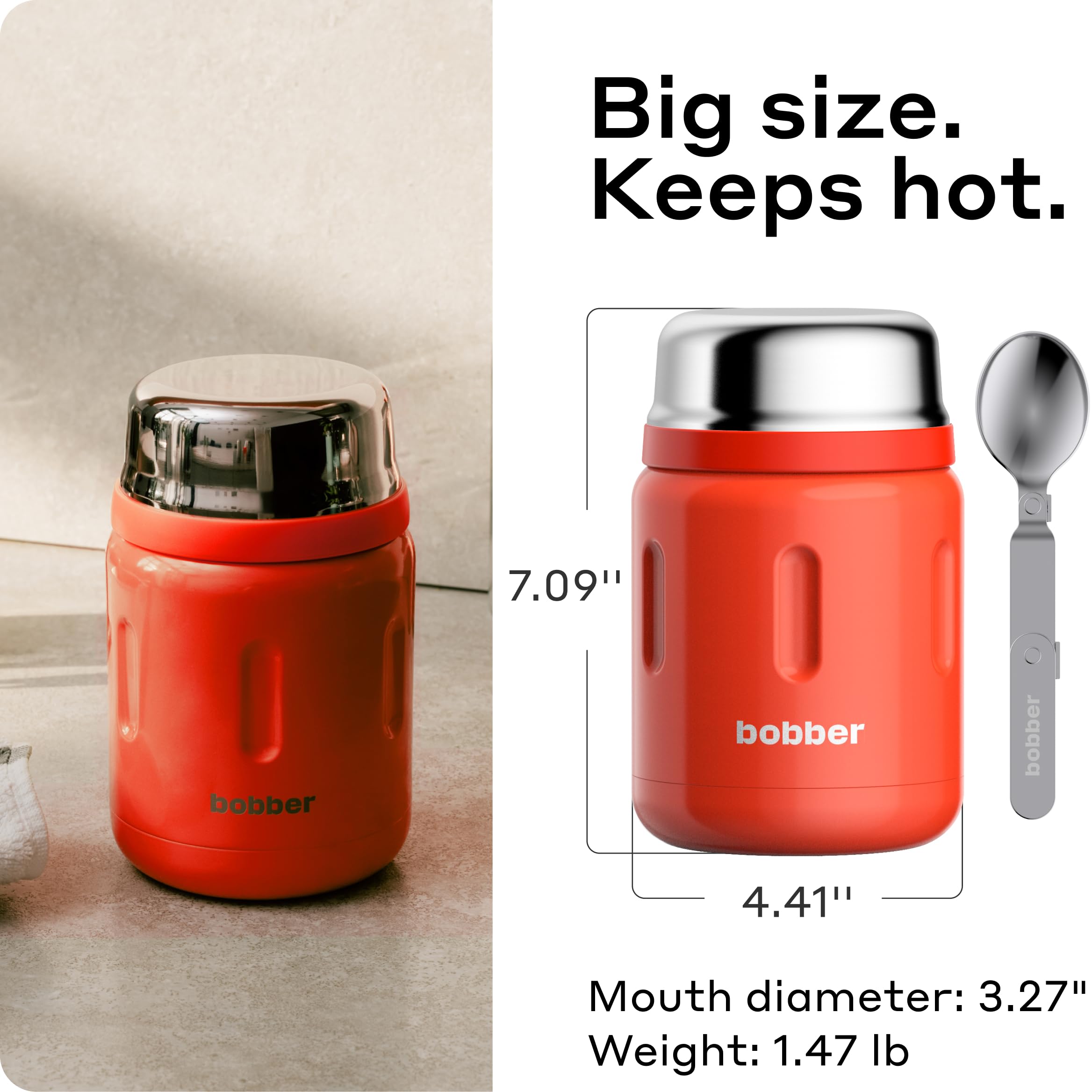 Termo de alimentos de acero inoxidable aislado de 24 onzas para comida caliente, contenedor de almuerzo de boca extra ancha para adultos con cuchara y cuenco, apto para lavavajillas, mantiene 6
