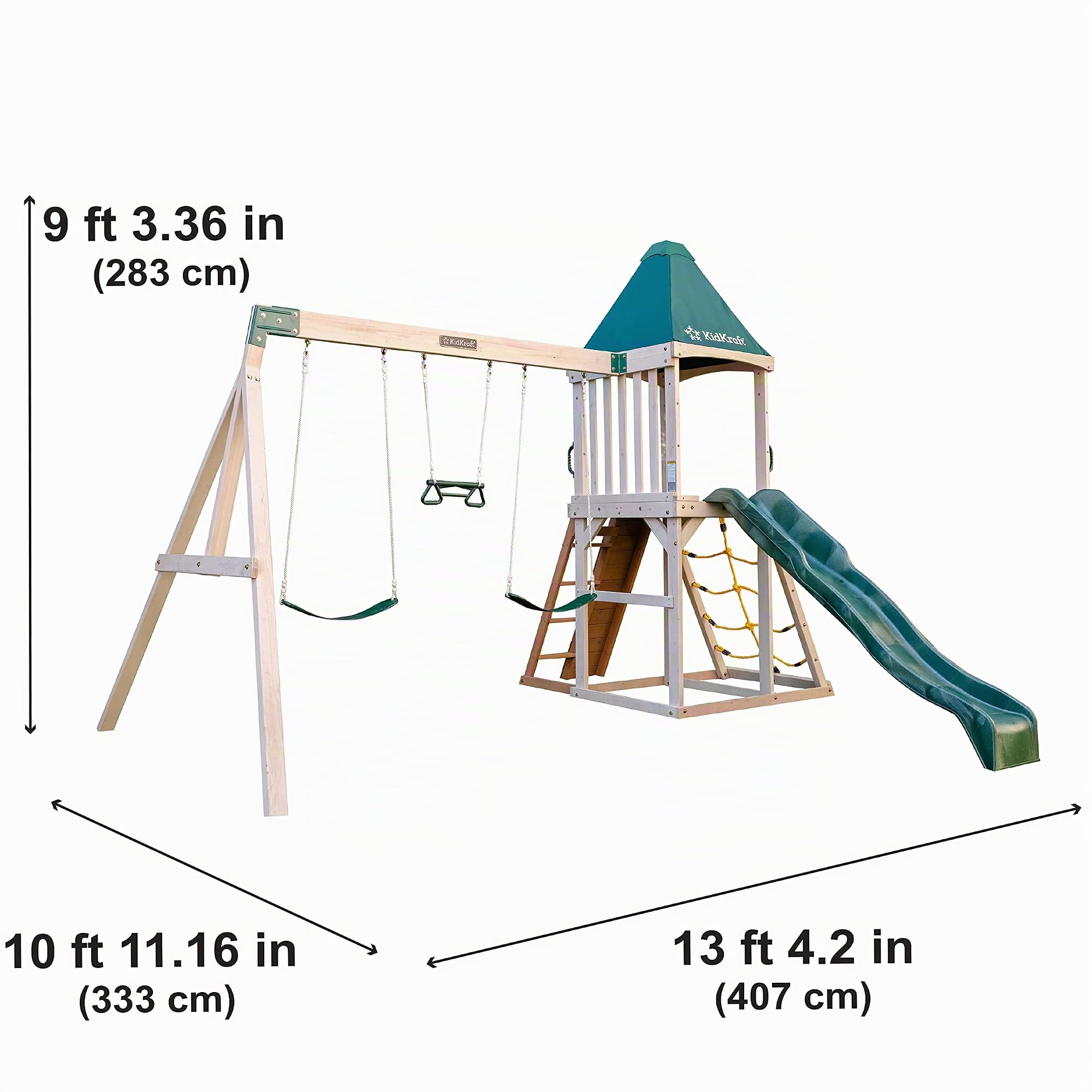 KidKraft Emerald Aire de Jeux en Bois avec Toboggan d'Extérieur, Balançoire, Mur d'escalade et Bac à Sable pour Enfants, F29550E, Exclusivité sur Amazon