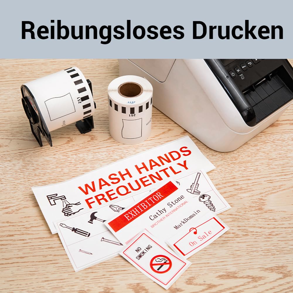 Endlosetiketten Kompatibel Brother DK-22251 für Brother QL Etikettendrucker | 2 Rollen 62mm x 15,24m DK22251 Selbstklebende Papier Etiketten für Brother QL-800 QL-810W QL-820NWB Rot/Schwarz auf Weiß