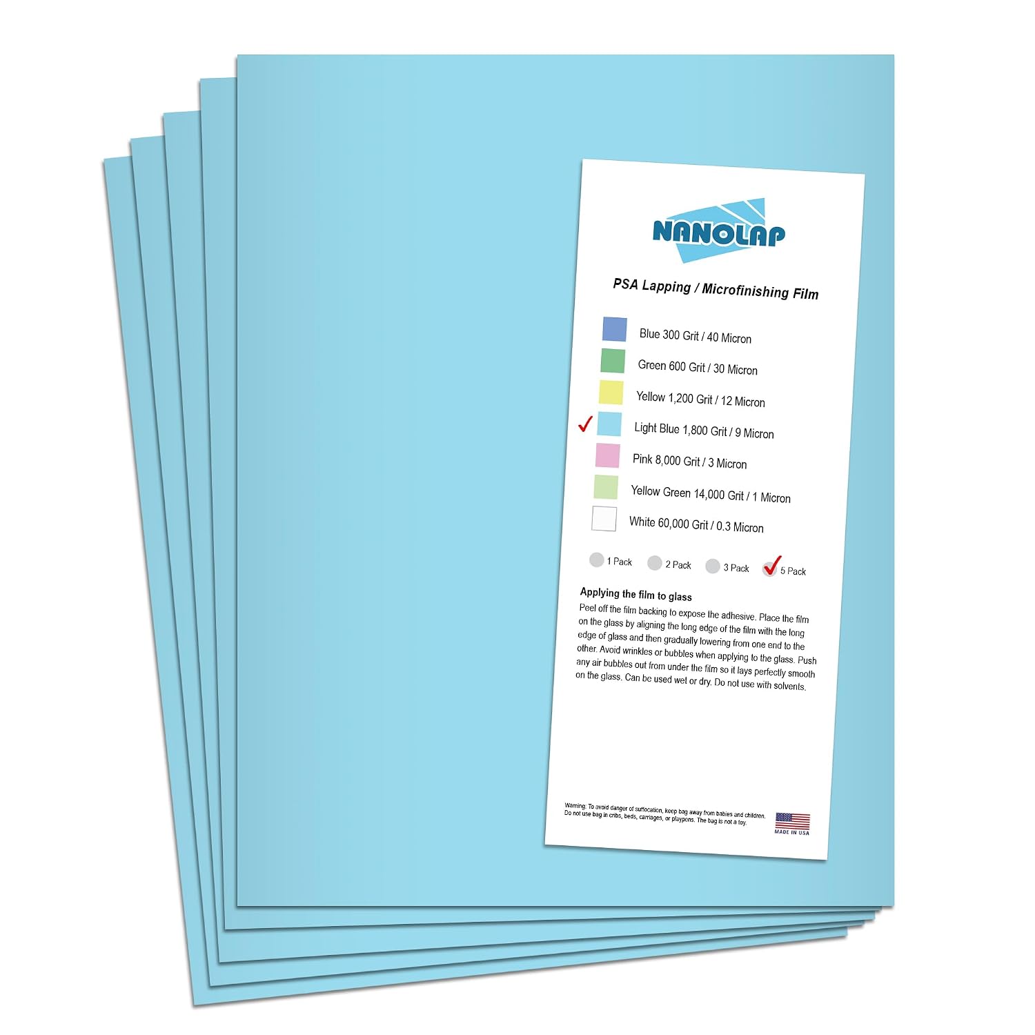 PSA Lapping Film, 5 Pc 1 Micron (14,000 Grit) Adhesive Polishing Paper, 8-1/2” x 11” Microfinishing Fine Sanding Paper, Sanding Film for Scary Sharp Sharpening System, Aluminum Oxide AO