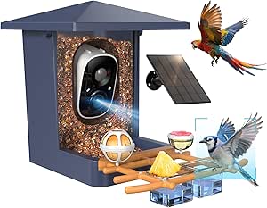 Bird Feeder with Camera with AI Identify Birds 10000+Species, 2K Ultra HD Live Stream, Instant Alerts, IP65 Waterproof, Smart Bird House with Cam for Outdoor Backyard, Gift for Family and Lovers asin的图片