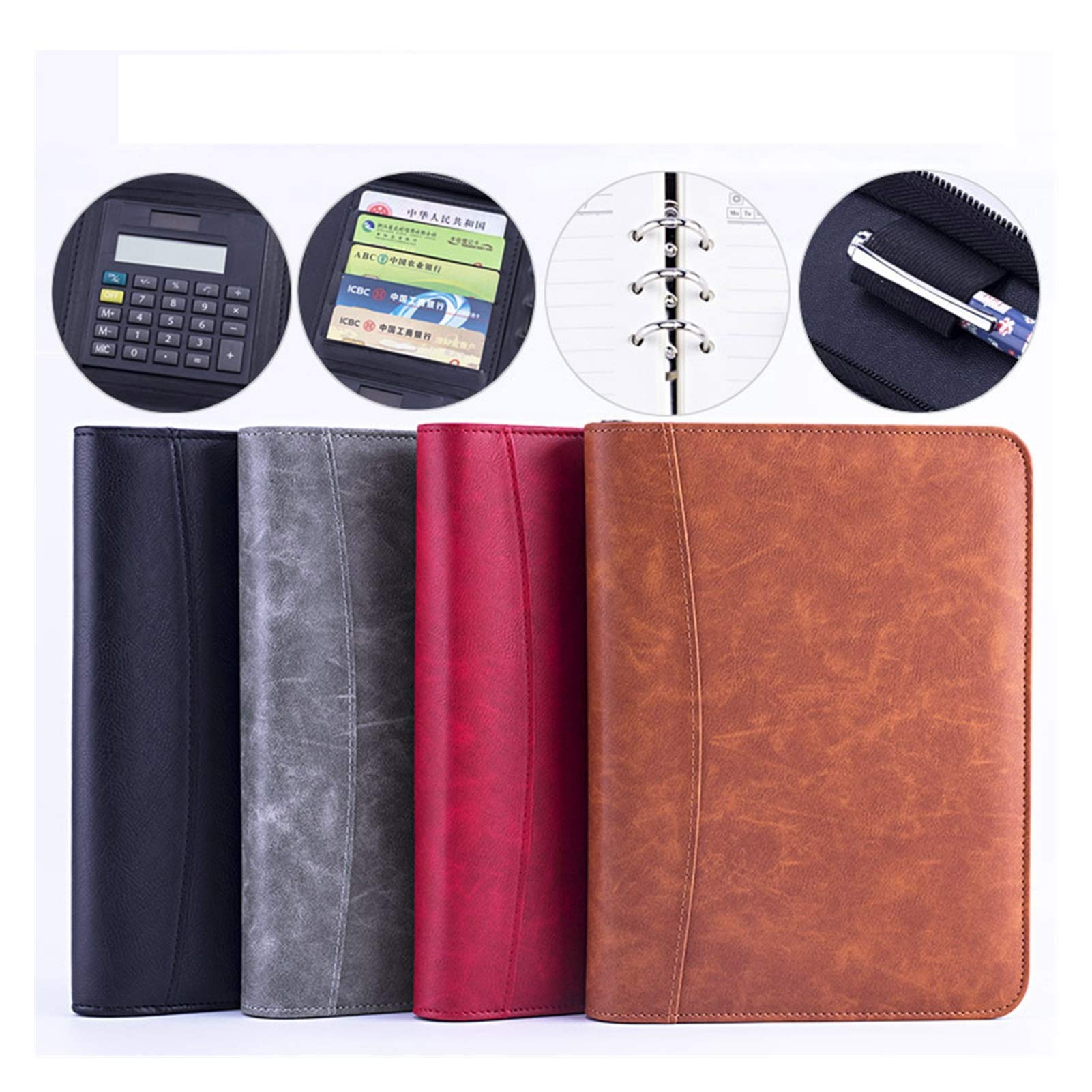 Padfolio A5 in ecopelle con calcolatrice, raccoglitore con cerniera per organizzazione esecutiva e appunti di viaggio