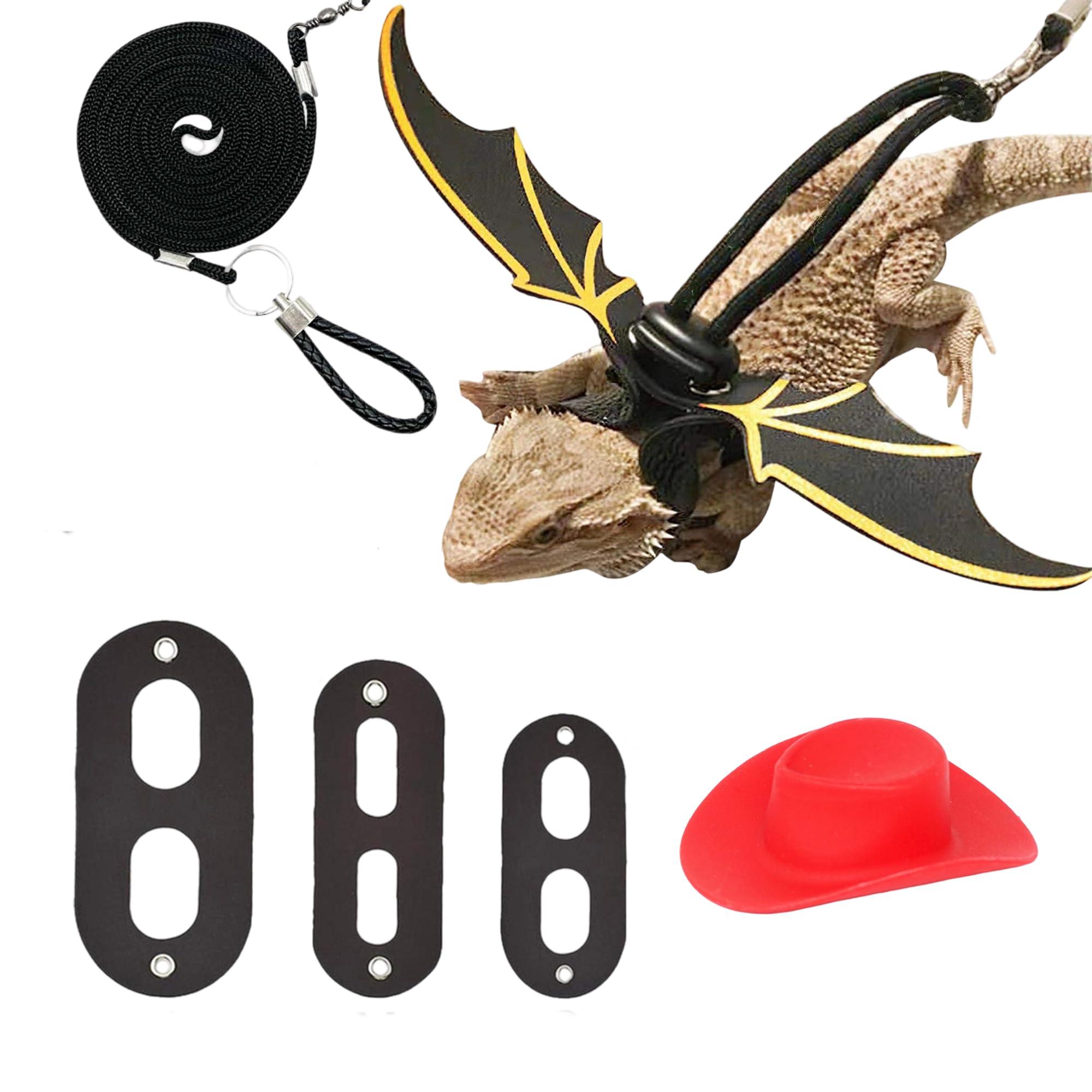 Bearded Dragon Leash Harness Set with Wings and a Hat, Reptile Leash Collar for Lizard, and Other Small Animal Pets, Outdoor Play