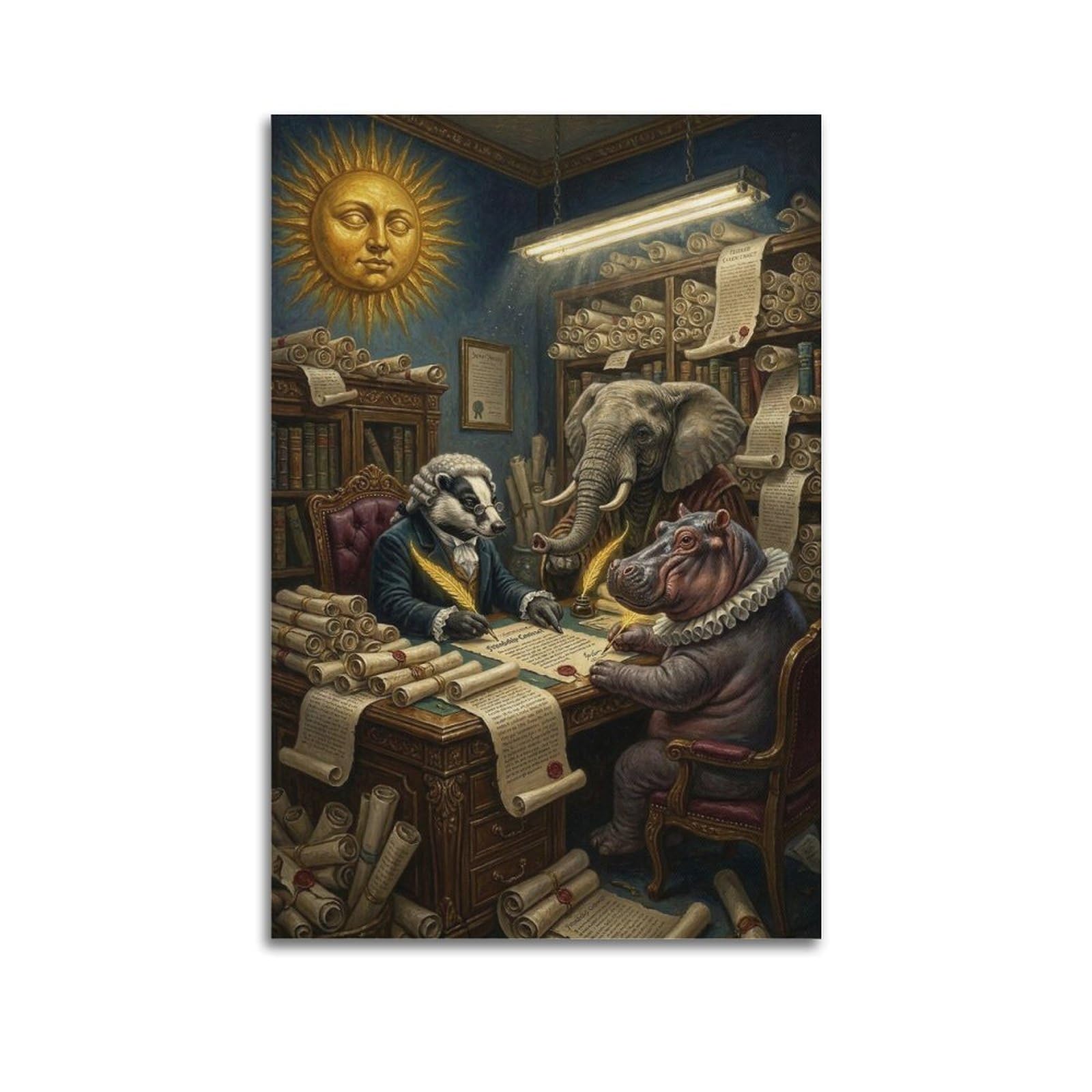 XKUGA Surreal Vintage Animal Poster Elephant Friendship Contract Modern Decorative Canvas Prints - Ideal Wall Art for Family, Man Cave, Game Room, Boys & Girls Bedroom 20x30inch(50x75cm)