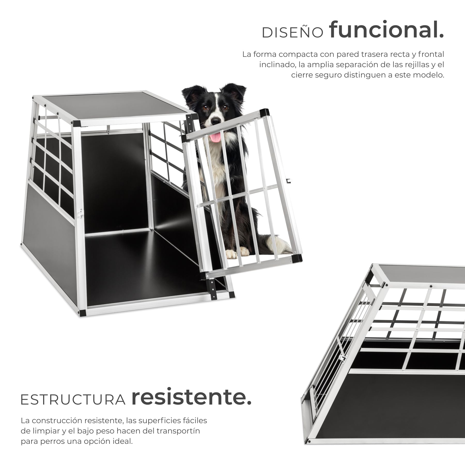 tectake® Transportin Perro Coche, Jaula para Perros con Puerta y Cerradura, Transportin Perro Grande Robusto, Fácil de Limpiar, Jaulas para Perros - 69 x 90 x 69,5 cm