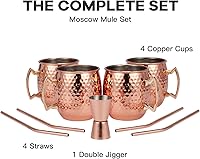 Vista 3 de Moscow Mule - Juego de tazas de 9 a 20 onzas de acero inoxidable 304 con 4 popotes, 1 jigger, gran comedor, barra de entretenimiento, juego de 4