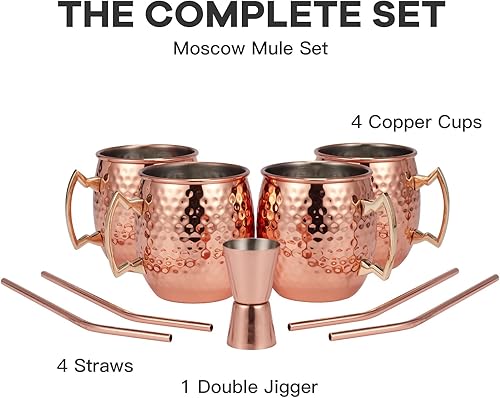 Miniatura 3 de Moscow Mule - Juego de tazas de 9 a 20 onzas de acero inoxidable 304 con 4 popotes, 1 jigger, gran comedor, barra de entretenimiento, juego de 4