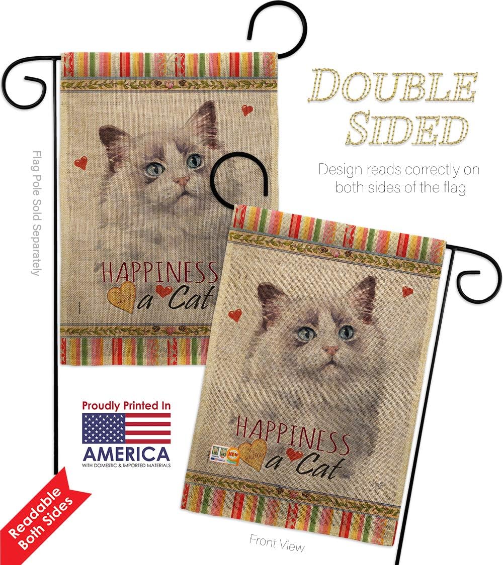 Bicolor Ragdoll Happiness Burlap Burlap Garden Flag Animals Cat Kitten Meow Spoiled Paw Fur Pet Nature Farm Animal Creature Small Decorative Gift Yard House Banner Double-Sided Made In USA 13 X 18.5