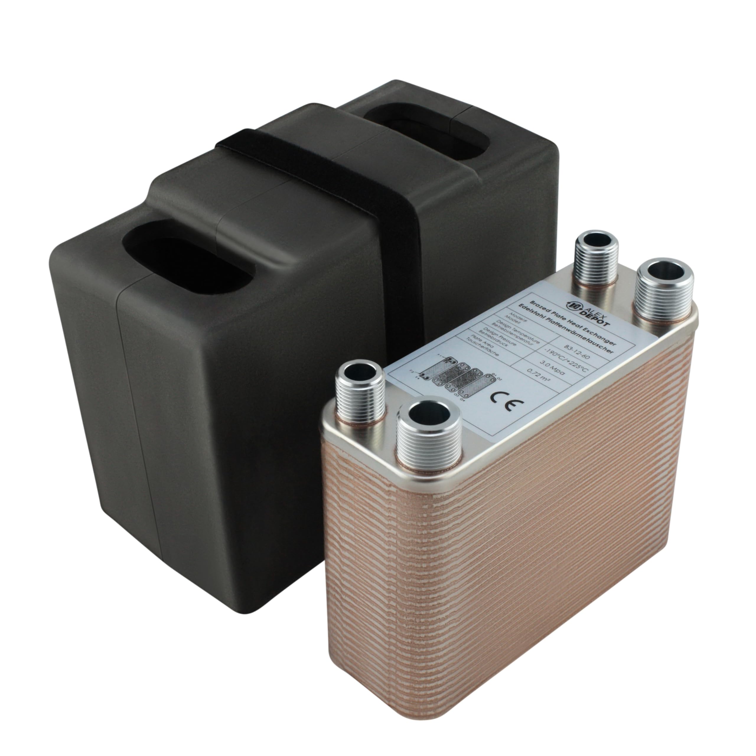 Intercambiador de calor de placas + aislamiento B3-12-60 con conexión de 2 x 1/2 y 2 x 3/4 pulgadas, 130 kW (PWT + Iso.)