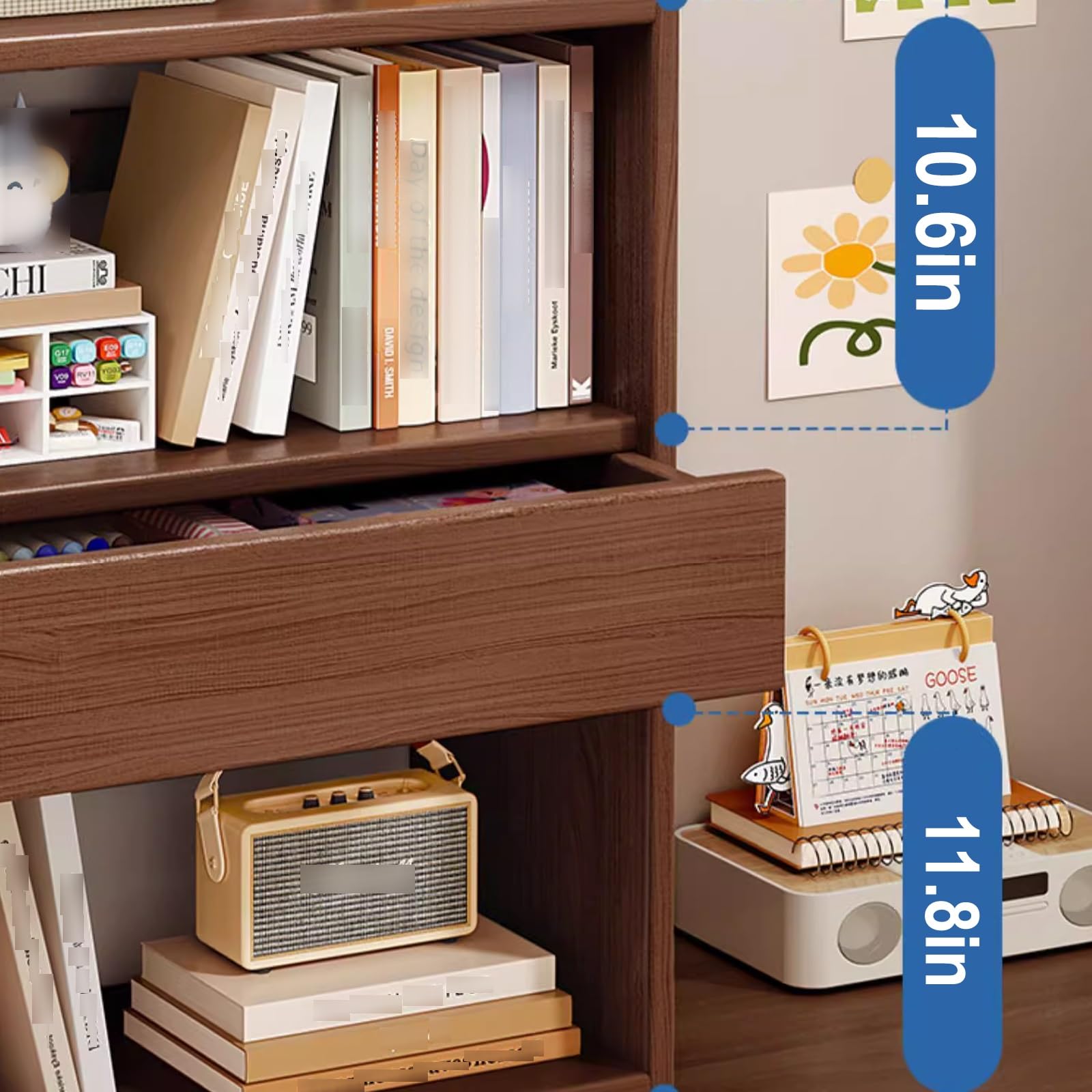 Desk Organizer Wood, Platzsparend Holzartig mit Schubladen Stabil Belastbar, Schreibtischregal Geeignet for Wohnheim Haus Büro(White,68 * 20 * 50)