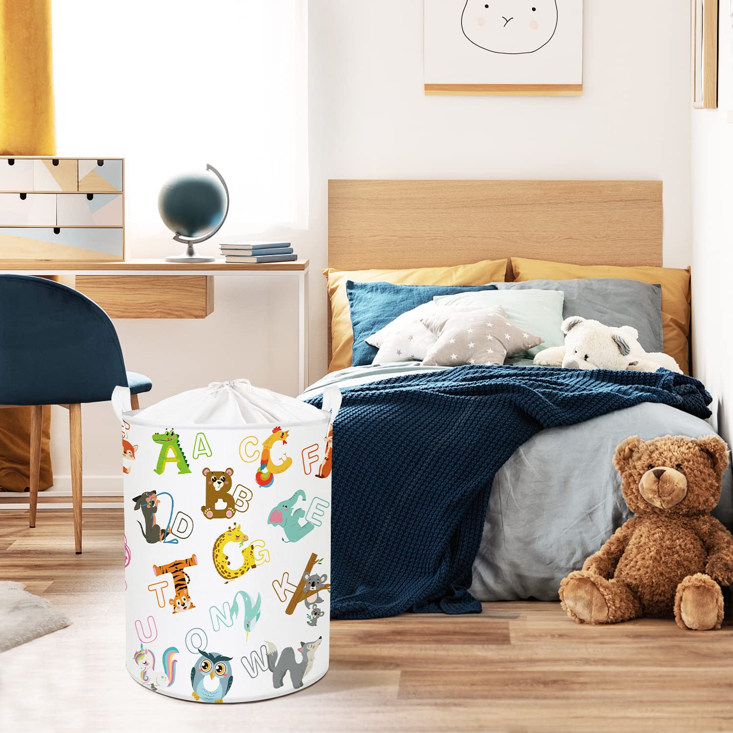 Panier à Linge Enfant Lion Forêt - 36x45cm Pliable - 45L Imperméable - Rangement Jouets, Vêtements
