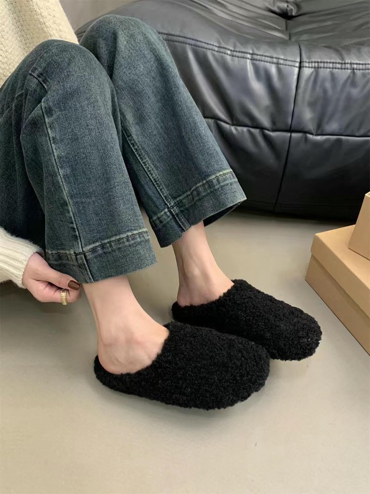 Donna Pantofole in Peluche Peluche, Appartamenti All'aperto Slip-on-nero-37