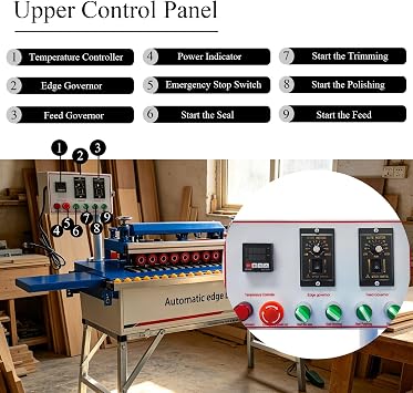 Woodworking Edge Bander Automatic Edge Banding Machine with Upper Control Panel Double-side Gluing Wood Edge Banding Trimming Machine Automatic Tape Breaking 110V