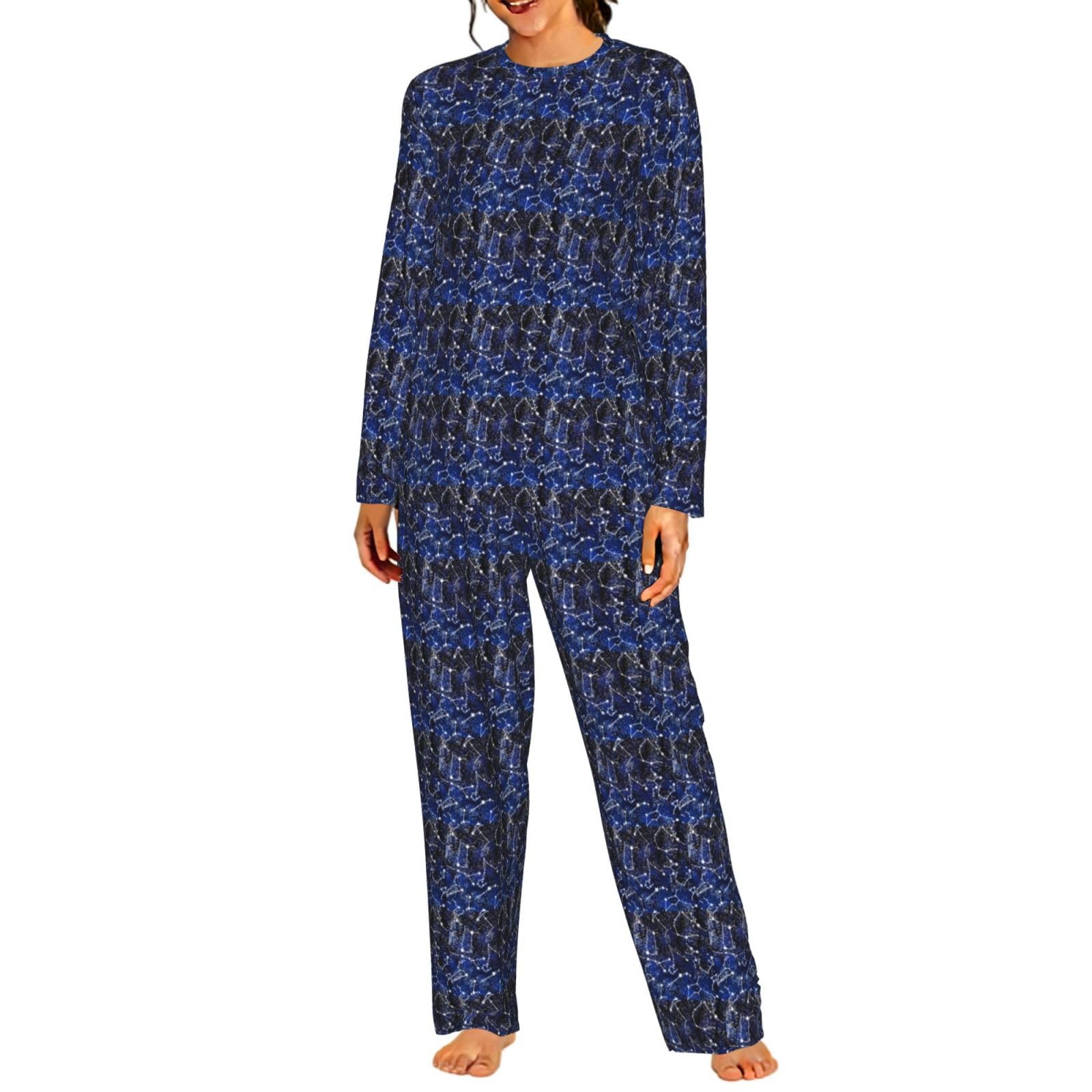 Glow In The Dark Stampa Donna Manica Lunga Pigiama Corrispondente Morbido Elastico Coulisse Casual Daywear