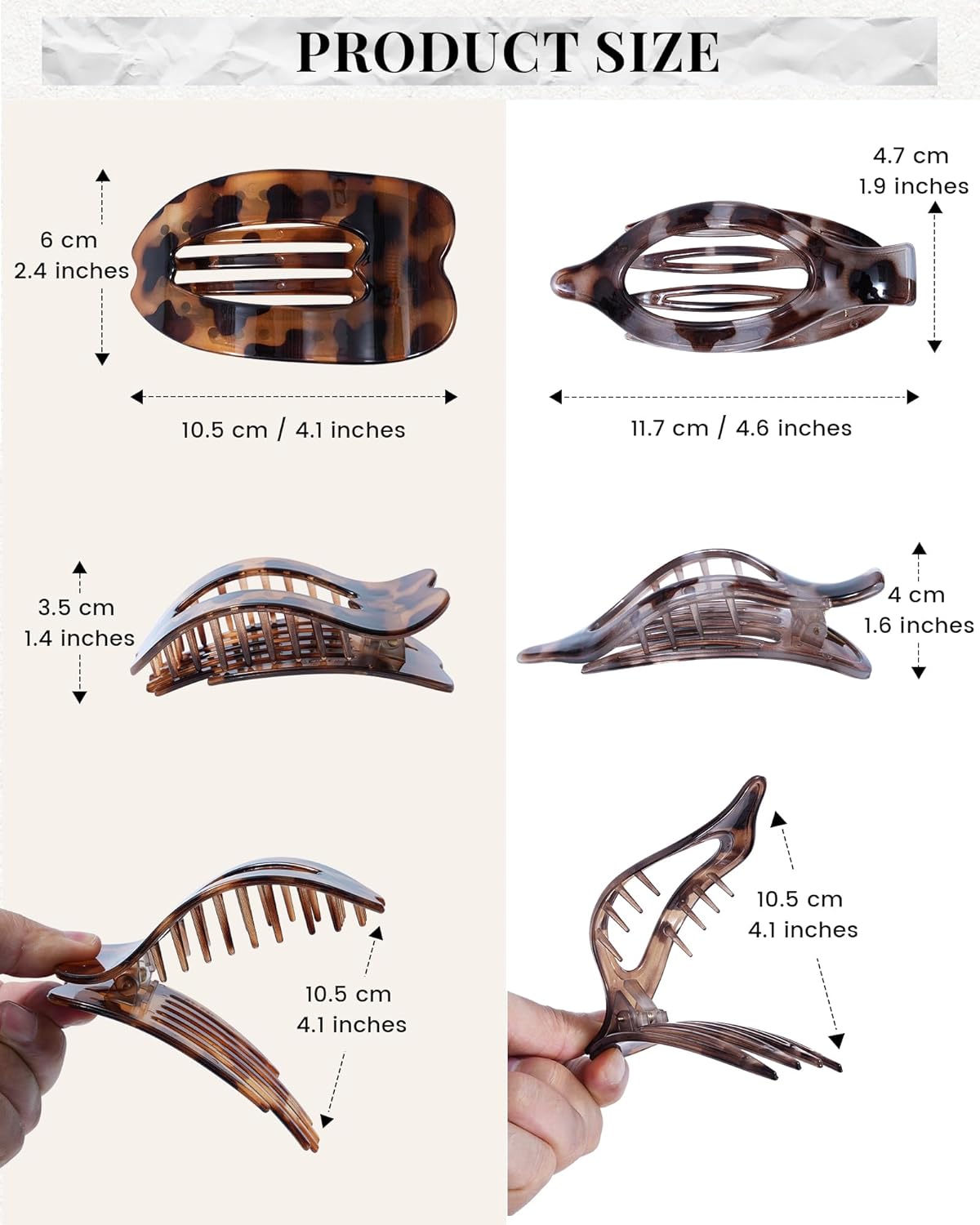 ACECHA 6 Pack Flat Hair Claw Clips for Women Thick & Thin Hair, Large Nonslip Hair Grip Hairclips Accessories Suitable for Driving Lying Down (Leopard) - Image 5