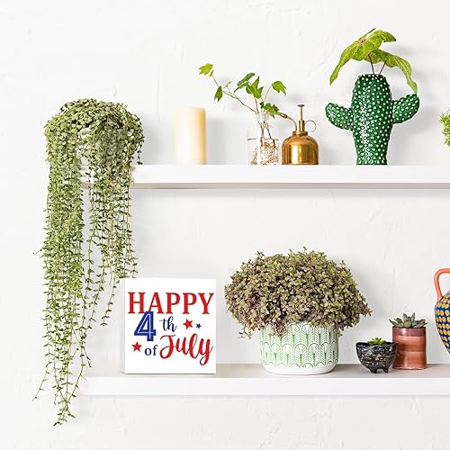 Miniatura 7 de LVQHI Decoración de madera con texto en inglés Happy 4th of July Independence Day, letrero patriótico de madera para el hogar, dormitorio, oficina,