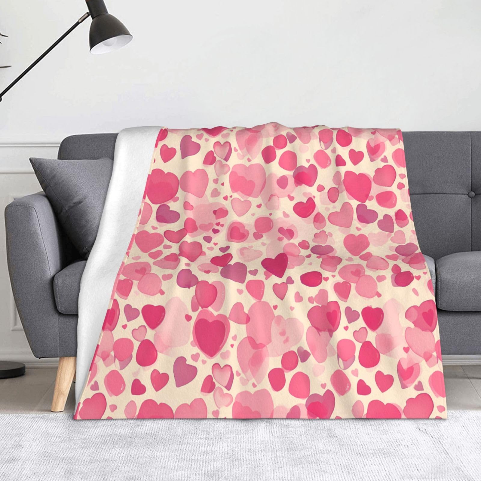 Couverture cœurs roses 152x127 cm anti-froid pour lit et canapé