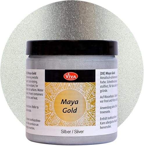 Viva Decor Maya Gold (plata, 8,45 fl oz) juegos de pintura acrílica metálica con profundidad de color intensa - para todas las superficies - Viva Decor Maya Gold (plata, 8,45 fl oz) juegos de pintura acrílica metálica con profundidad de color intensa - para todas las superficies -