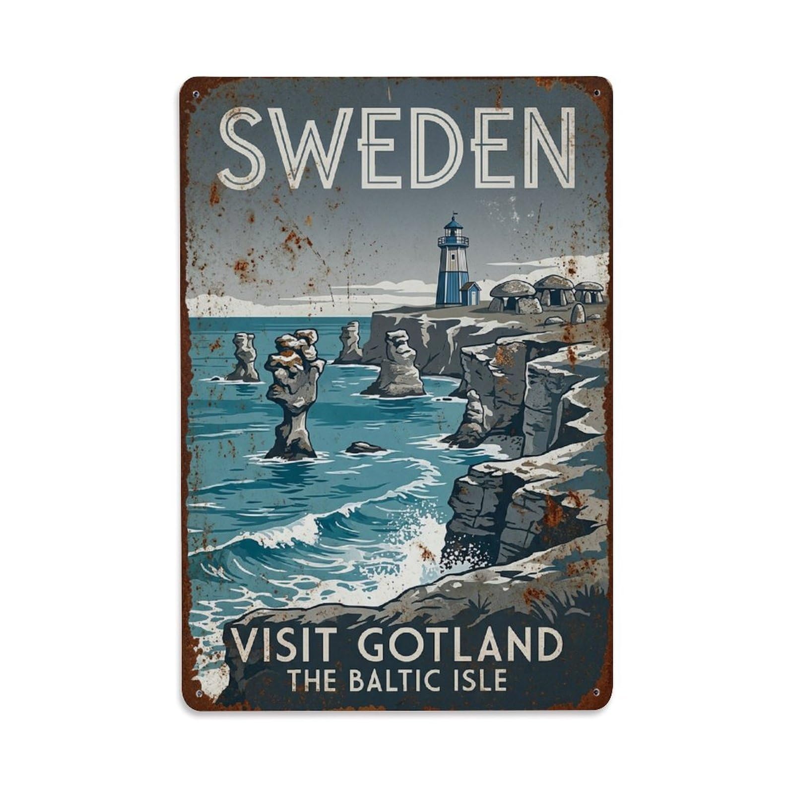 Vintage Travel Gotland Sweden Coast 1 Metal Tin Sign