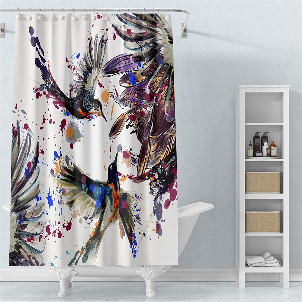 Yeacun Bird Shower Curtain 72" x 72", Watercolor Shower Curtains with 12 Hooks, Waterproof Curtain for Bathroom, Fabric Bathroom Curtains, Colorful Birds Shower Curtain