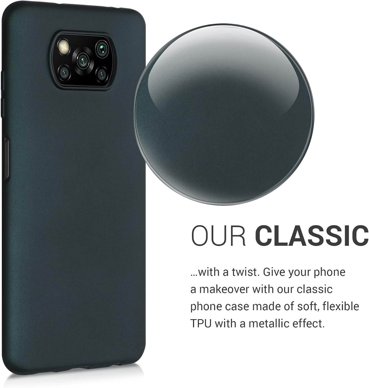 kwmobile Case Compatible with Xiaomi Poco X3 NFC/Poco X3 Pro Case - Soft Slim Metallic TPU Silicone Cover - Metallic Teal