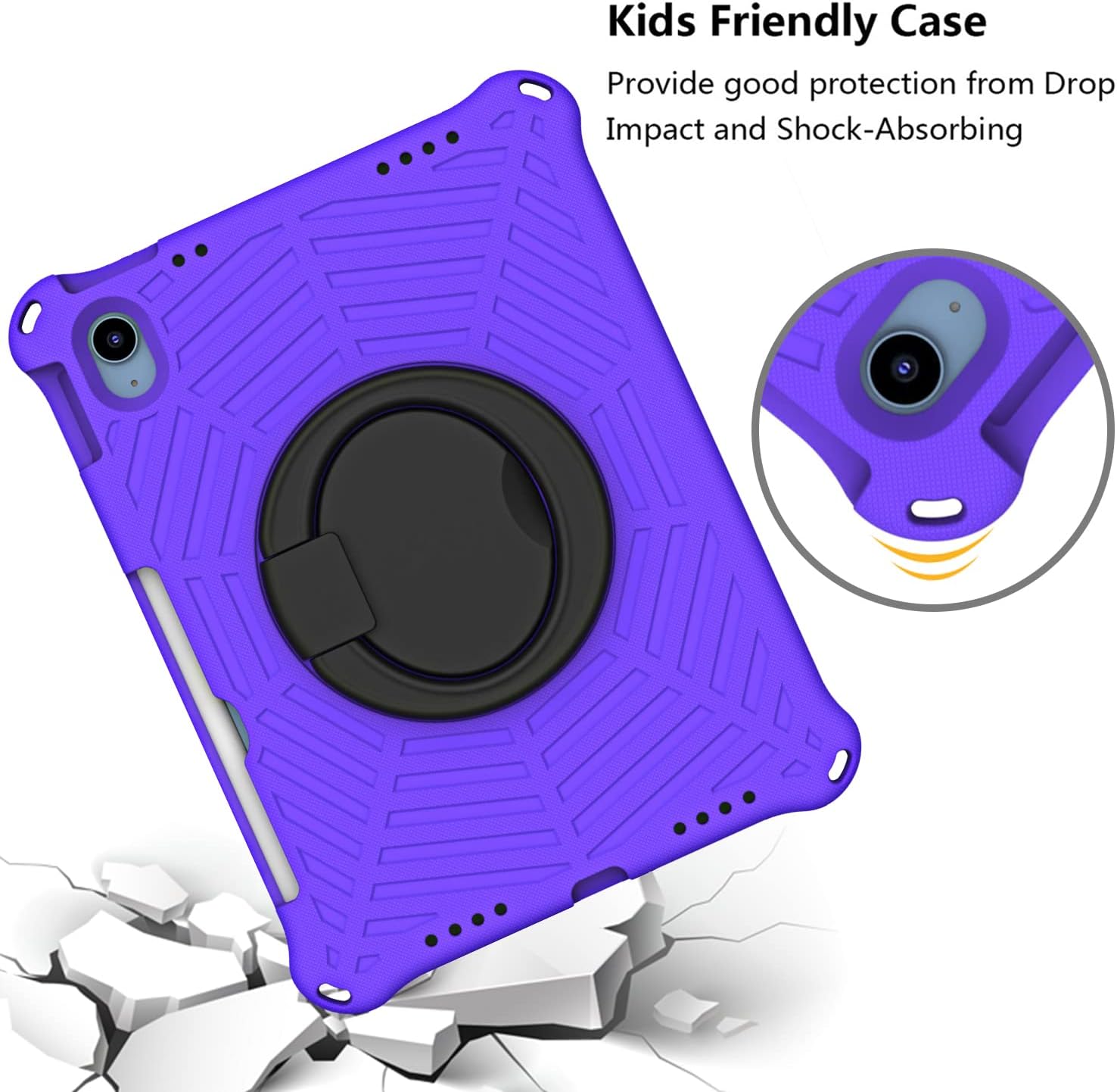 Dteck for iPad 11" (A16, 11th Gen, 2025) and iPad 10.9" (10th Gen, 2022 Release) Shockproof Case with Shoulder Strap/Pencil Holder/Rotating Kickstand, Drop Proof Protective Lightweight Cover, Purple