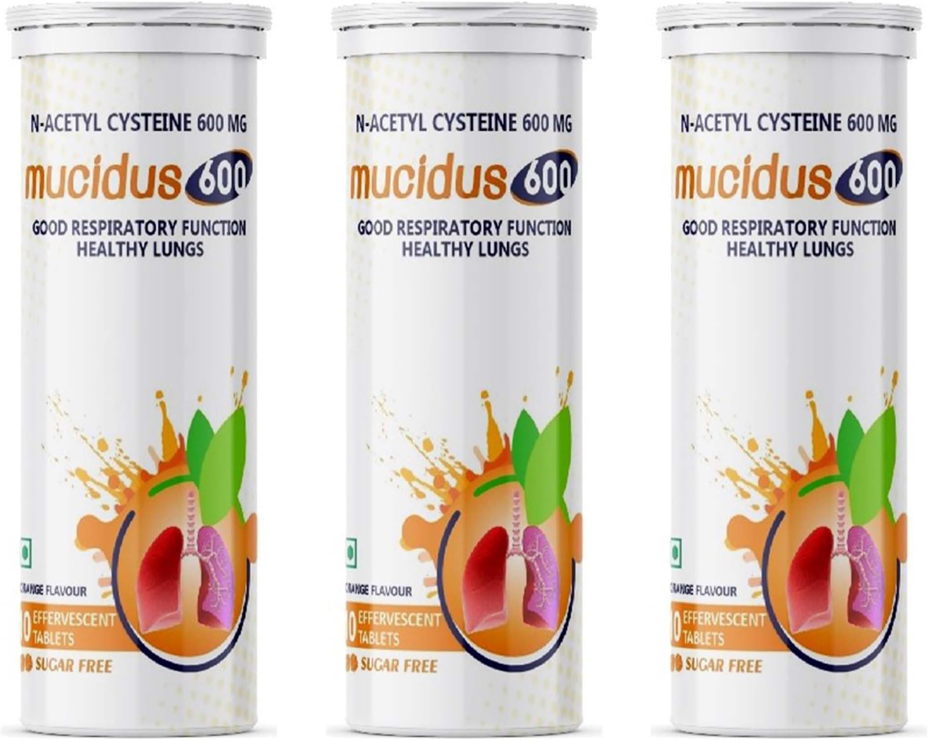 - Mucidus N-Acetylcysteine 600mg Effervescent Tablets | Antioxidant for Lung Health, Liver Detox & Skin Care | Sugar-Free | Boosts Immunity & Detox | Orange Flavor | 3 Tubes (10 Tabs Each)