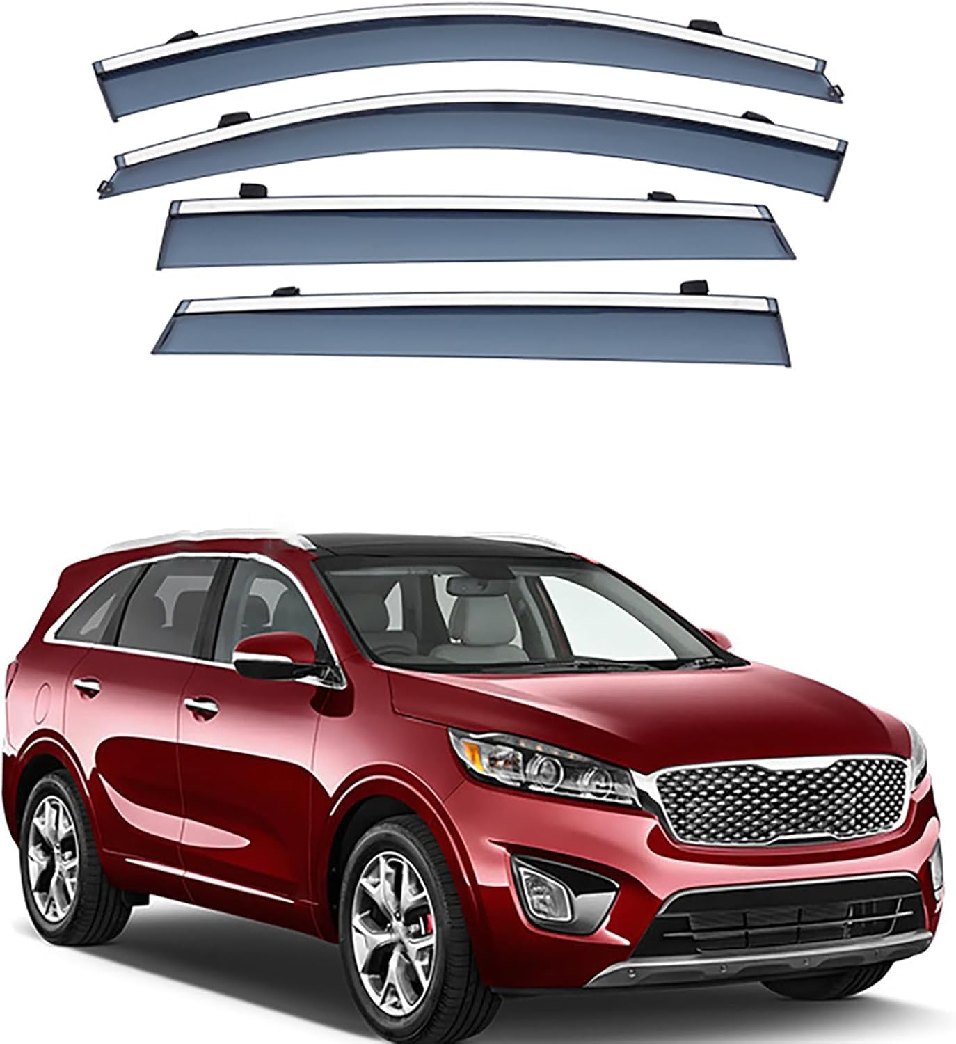 FengXH Window Deflectors for Kia Sorento MK3-UM 2015-2020 - 4pc Smoke Tint, Waterproof, Noise Reducing.