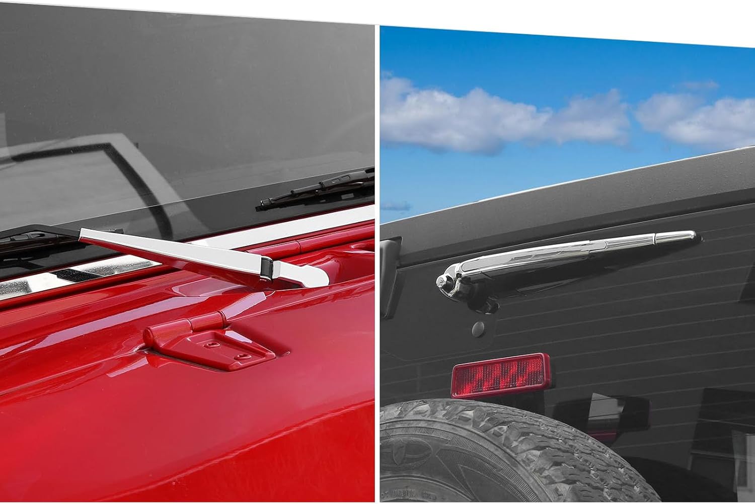 Jimen Fit for Jeep Wrangler JK & Unlimited 2007-2018, 4PCS Front Windshield Wiper Cover & 4PCS Rear Window Wiper Blade Trim (Chrome)