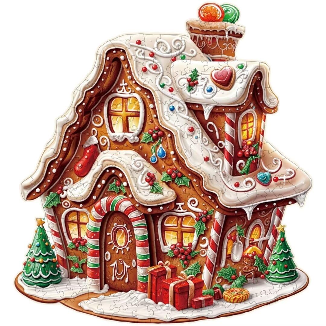 Jollitot Wooden Puzzles Adults, Gingerbread House Christmas Wooden Puzzles 200 Pieces, Un…