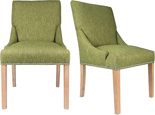 Sole Designs Marie Collection - Silla auxiliar de comedor doble tapizada con detalles de cabeza de clavo, color verde disponible en Yaxa Mexico
