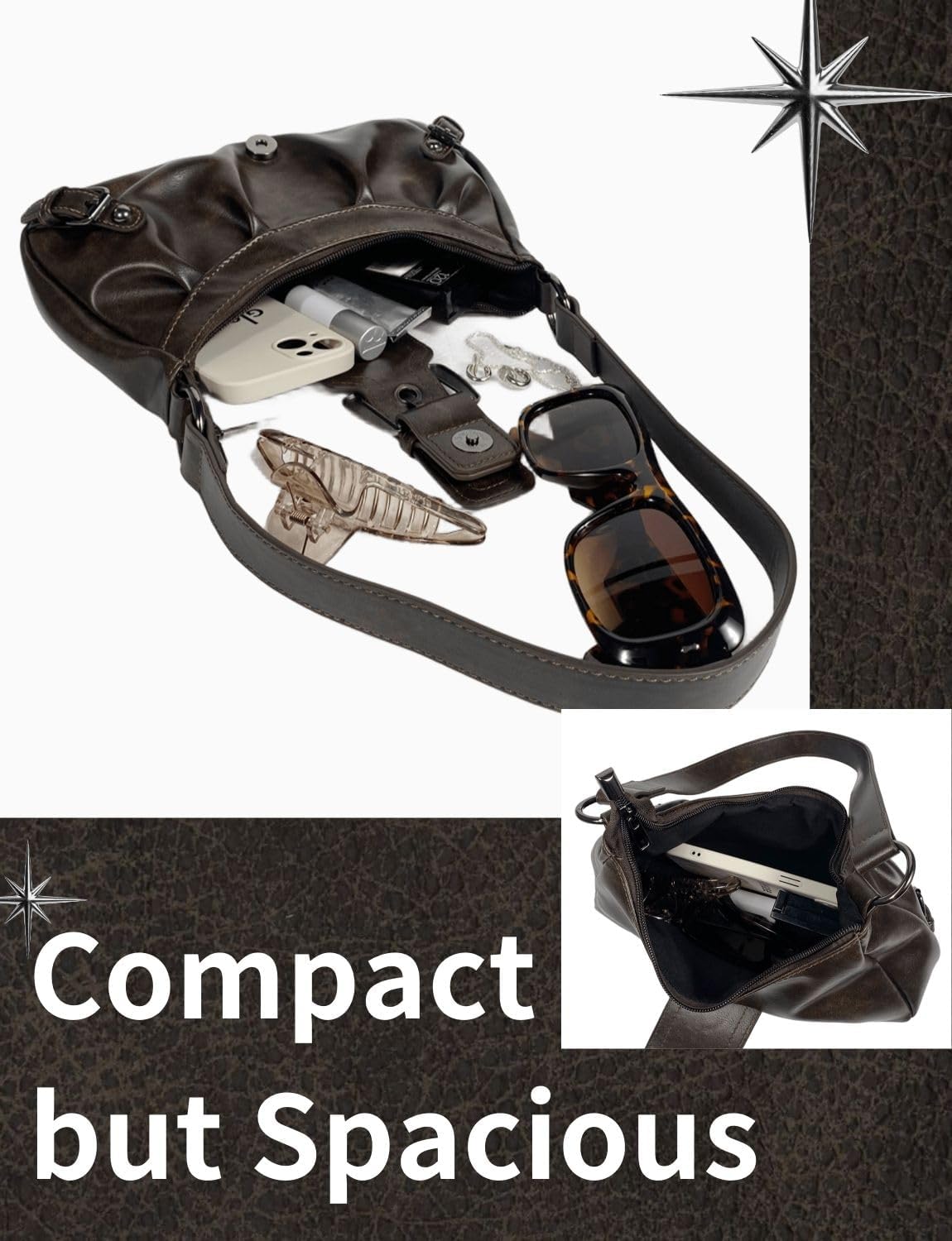 Dark Brown Purse For Women Chocolate Brown Shoulder Bag Handbag Espresso Vintage Small Leather Purse Y2K Hobo Bags - Image 5