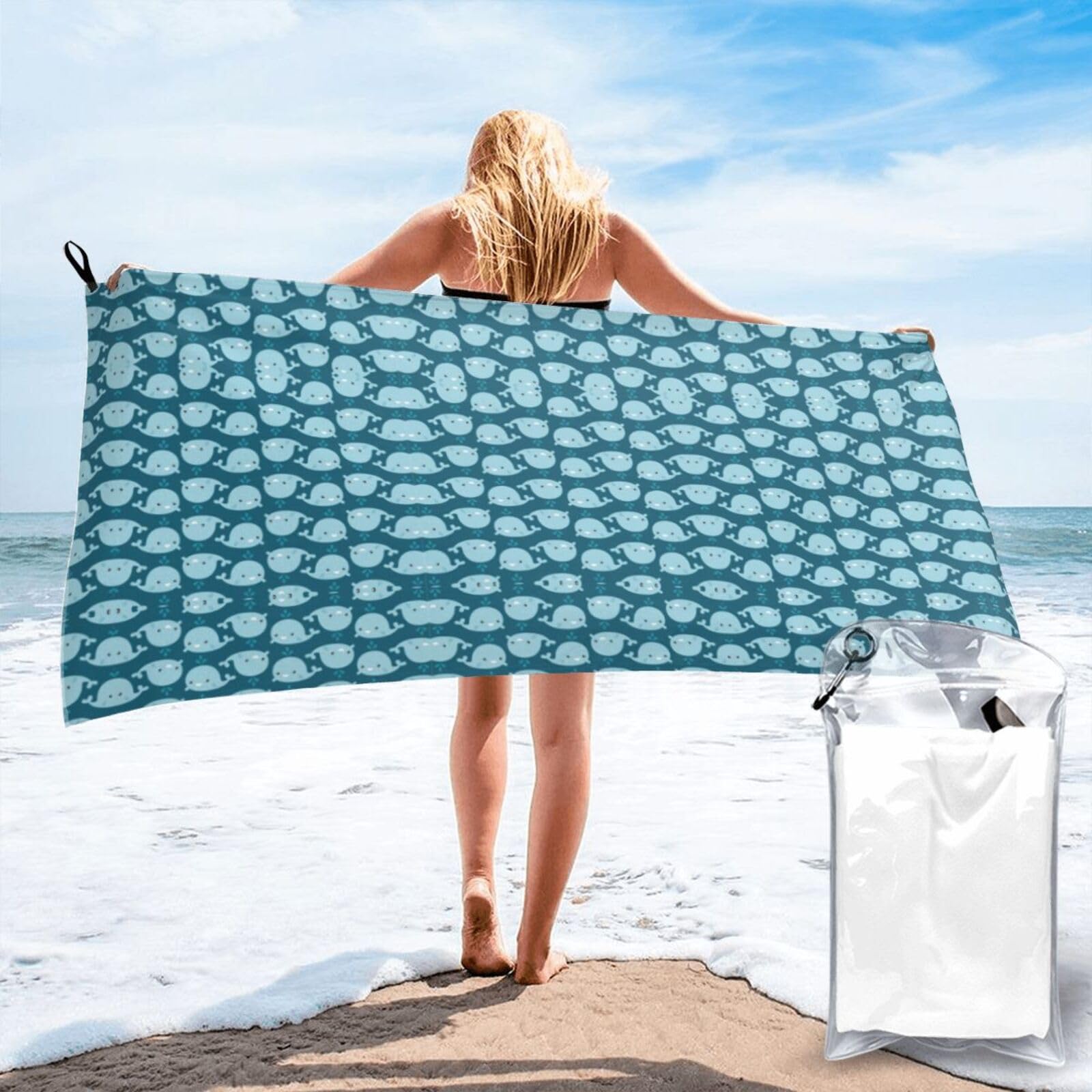 WYCZHY Cartoon Whales Background Print Beach Towel Soft Quick Dry For Spa Pool Gym Vacation Travelers Women Men Adults Sauna Gift