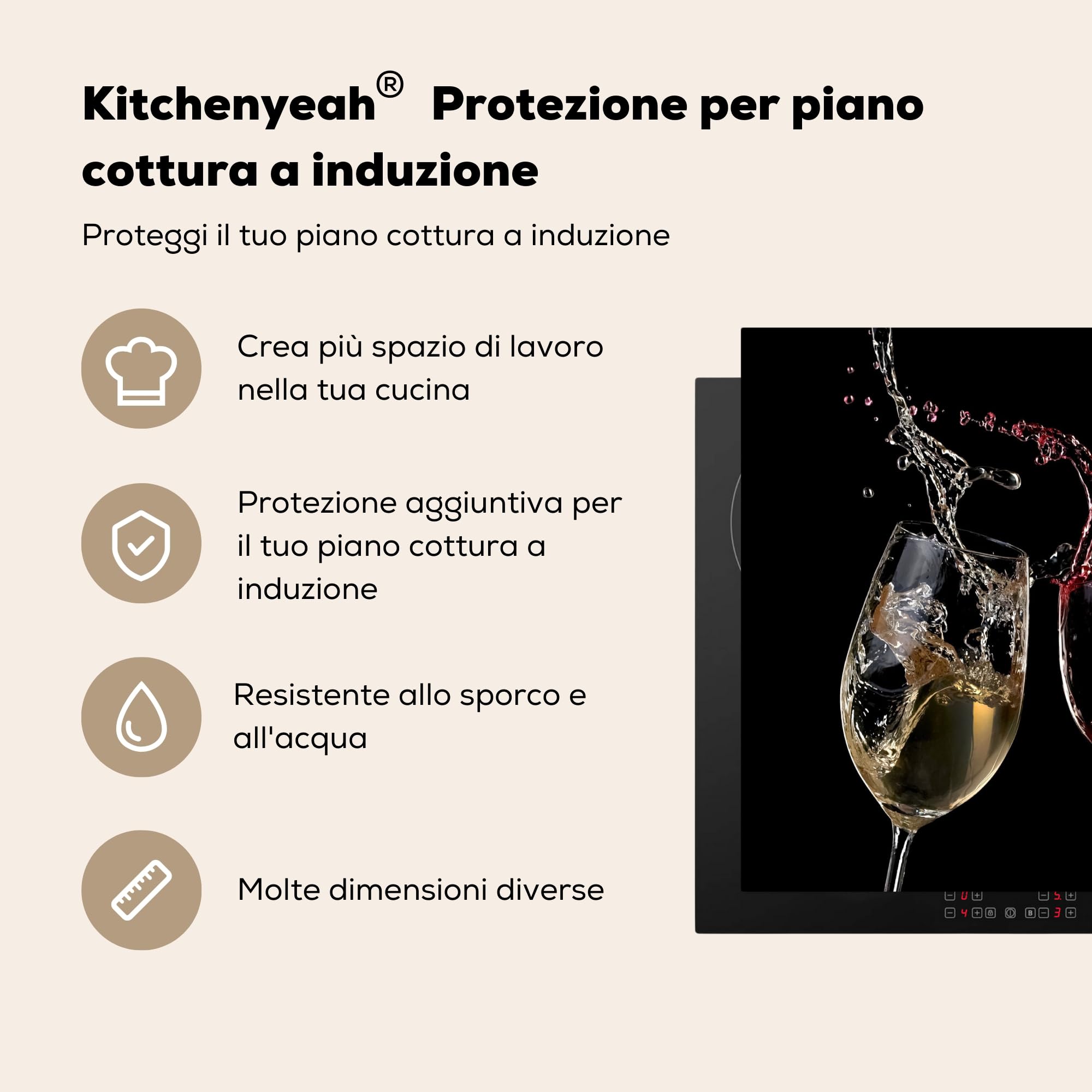 KitchenYeah Copri Piano Induzione 60x52 Cm - Protezione Antigraffio, Design Mucca, Nero/Bianco